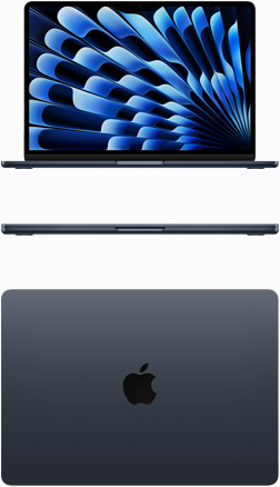MacBook Air i midnatt vist forfra og ovenfra